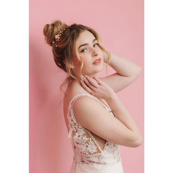 Delphine Pearl Rhinestone Boho Pin Prom Bridal Costumes Fairy Festivals - Picture 3 of 4